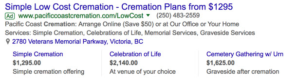 Cremation Ads for Google